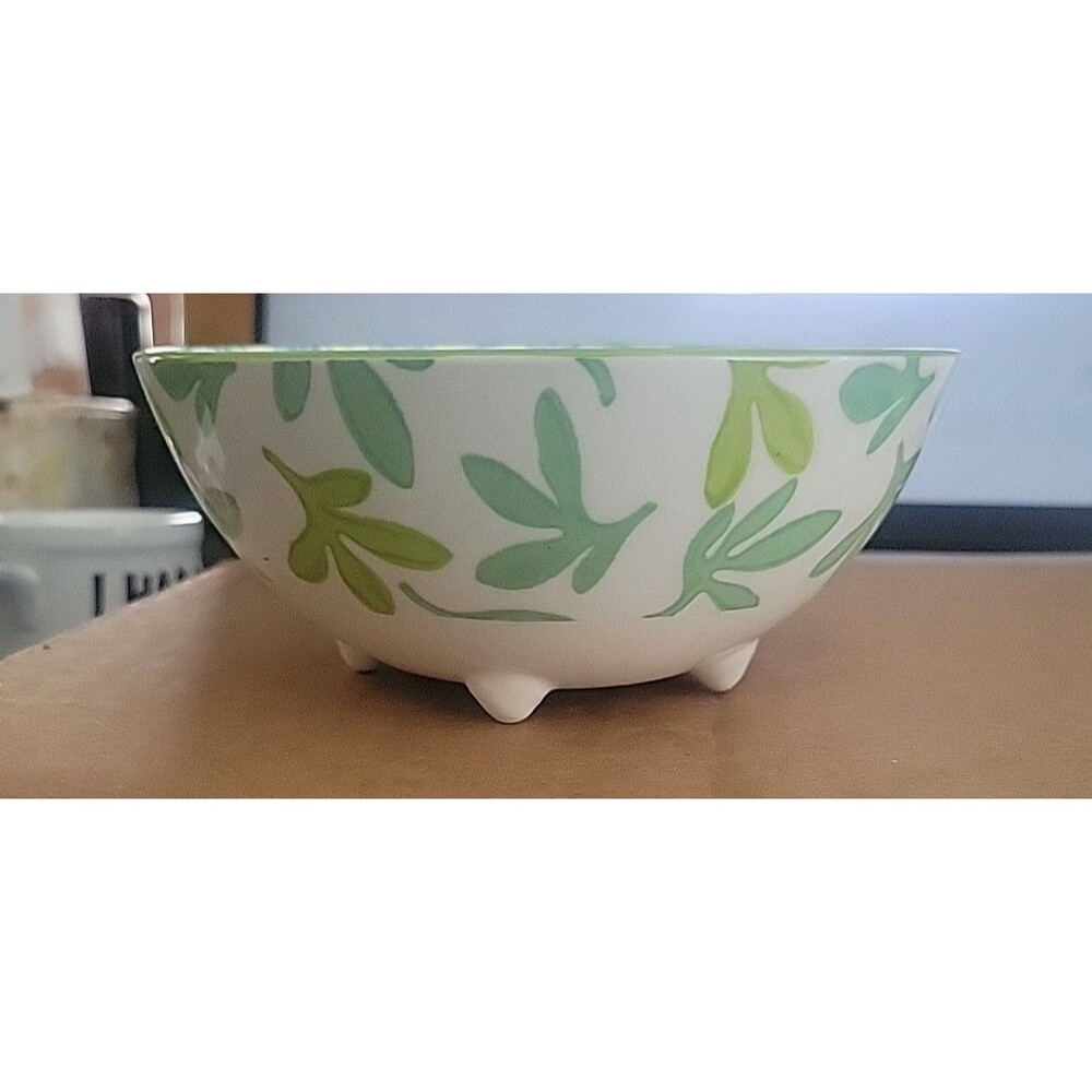 Ooh La La by BIA Stoneware Bowl 6 inches Fruit slice Leaf Blue In And Out  Print - Picture 3 of 10